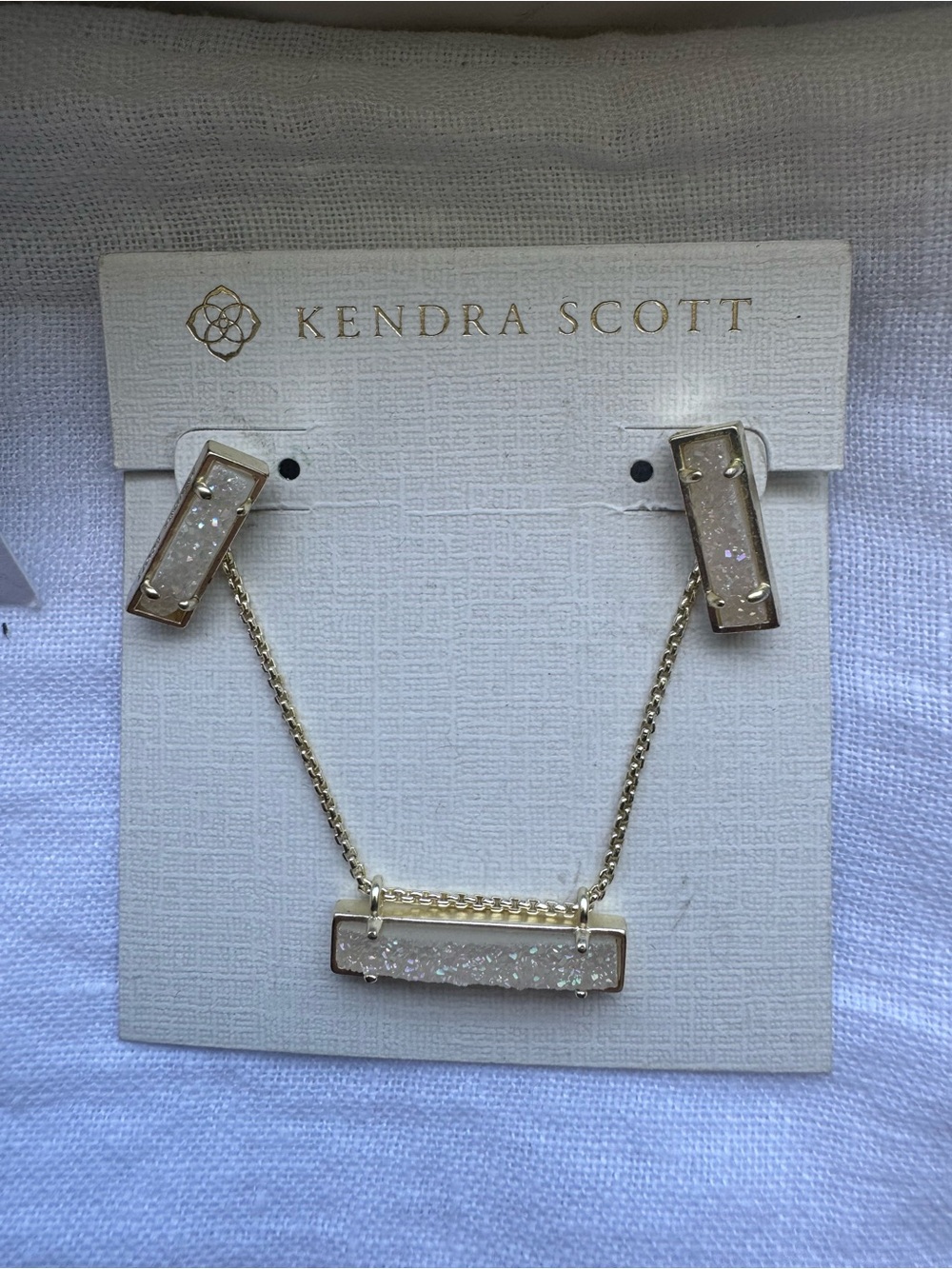 Kendra Scott White Druzy Bar Necklace & Earring Set